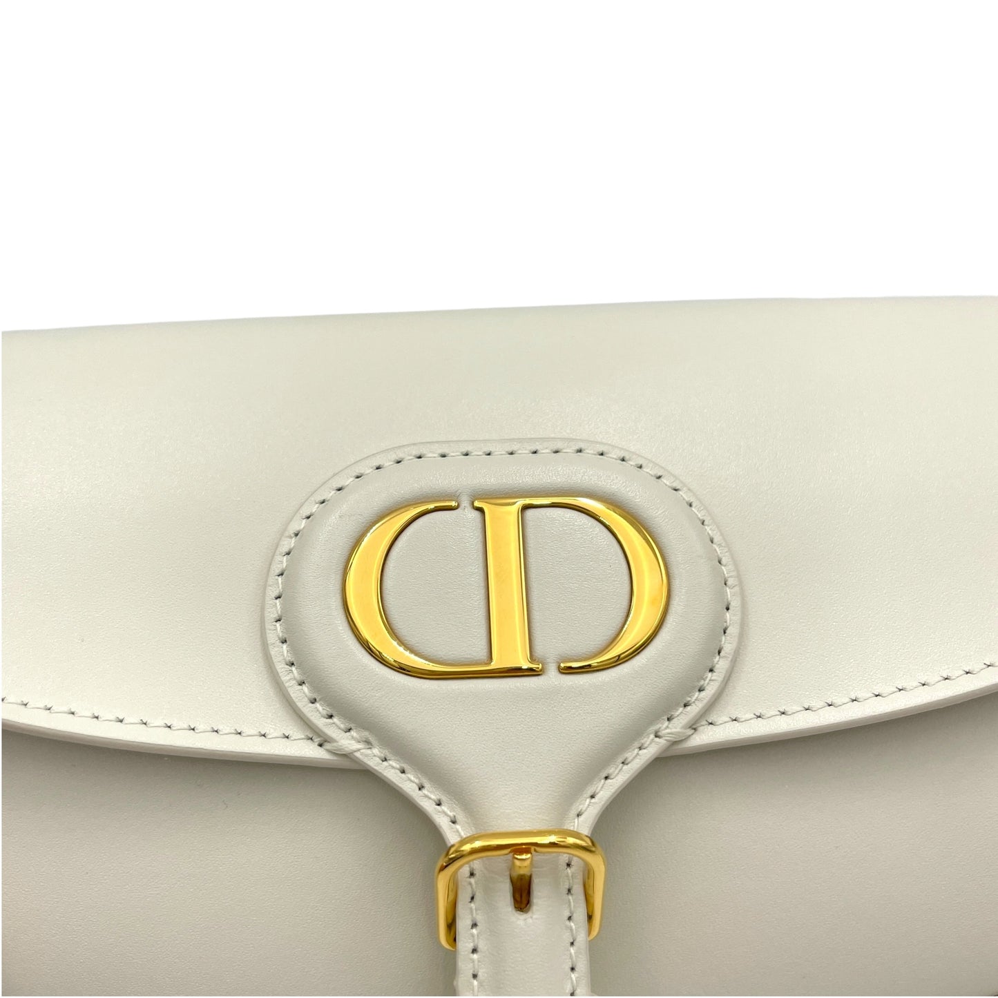 Bobby East West White Crossbody Bag in Calfskin, Gold hardware