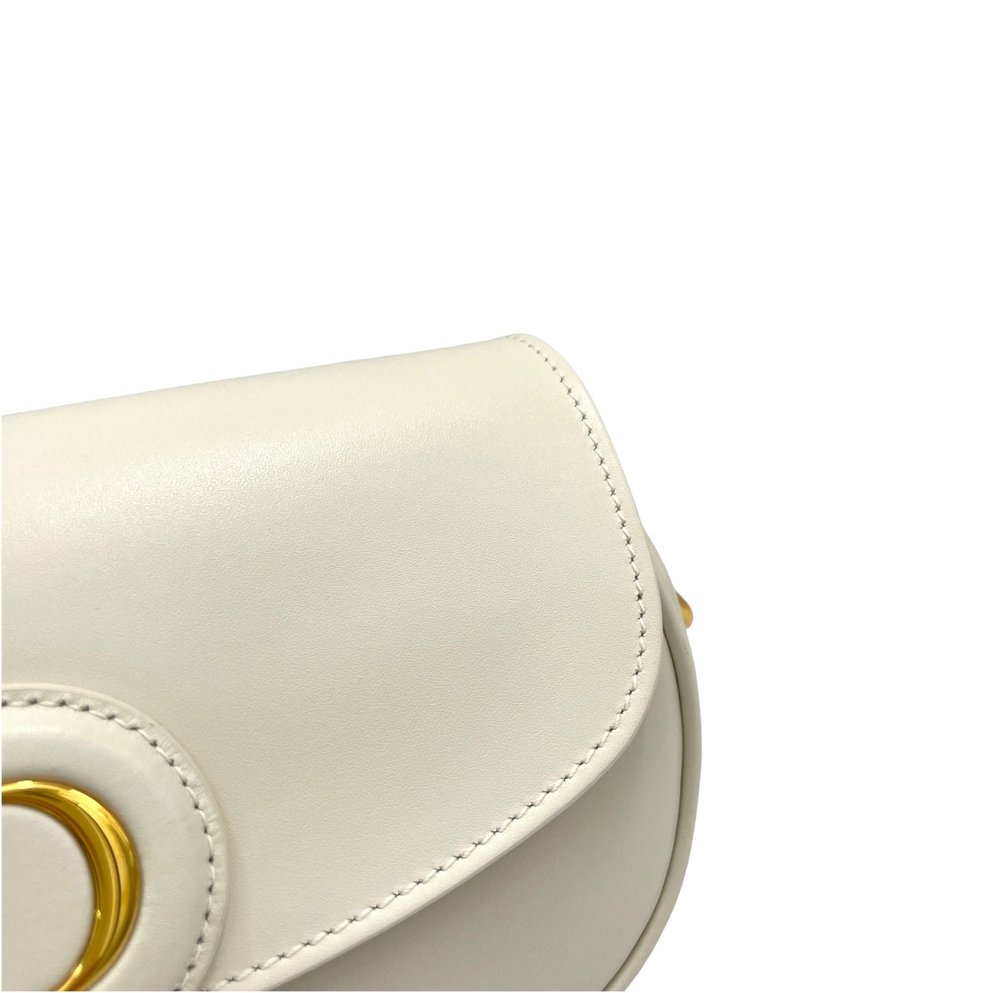 Bobby East West White Crossbody Bag in Calfskin, Gold hardware