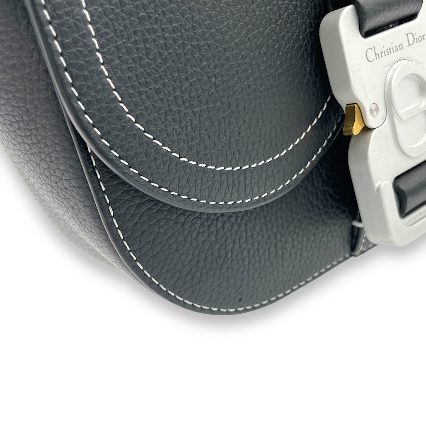 Saddle Crossbody Bag Black in Calfskin, Silver hardware