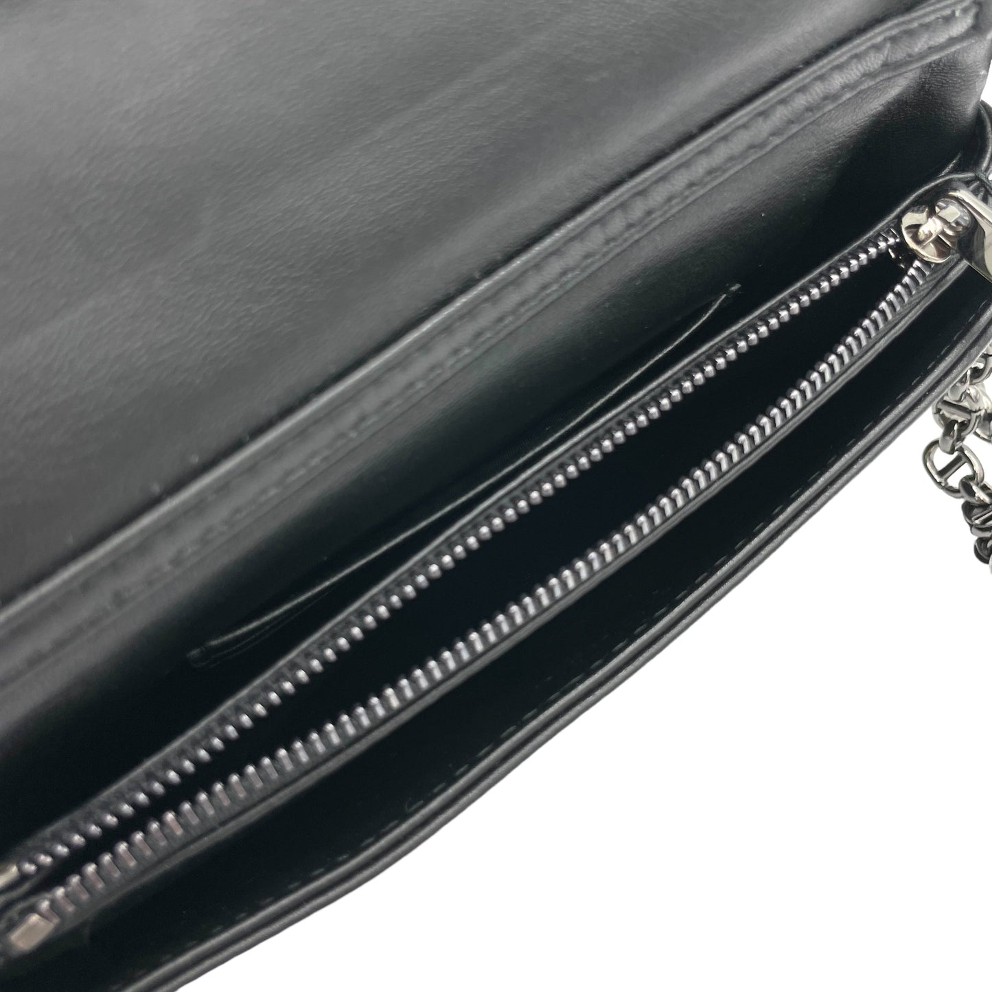 Caro Macrocannage Mini Black Crossbody Bag in Calfskin, Silver hardware