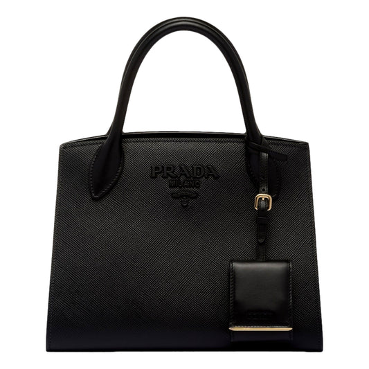 Prada Monochrome Saffiano Top Handle Crossbody Tote Bag Black