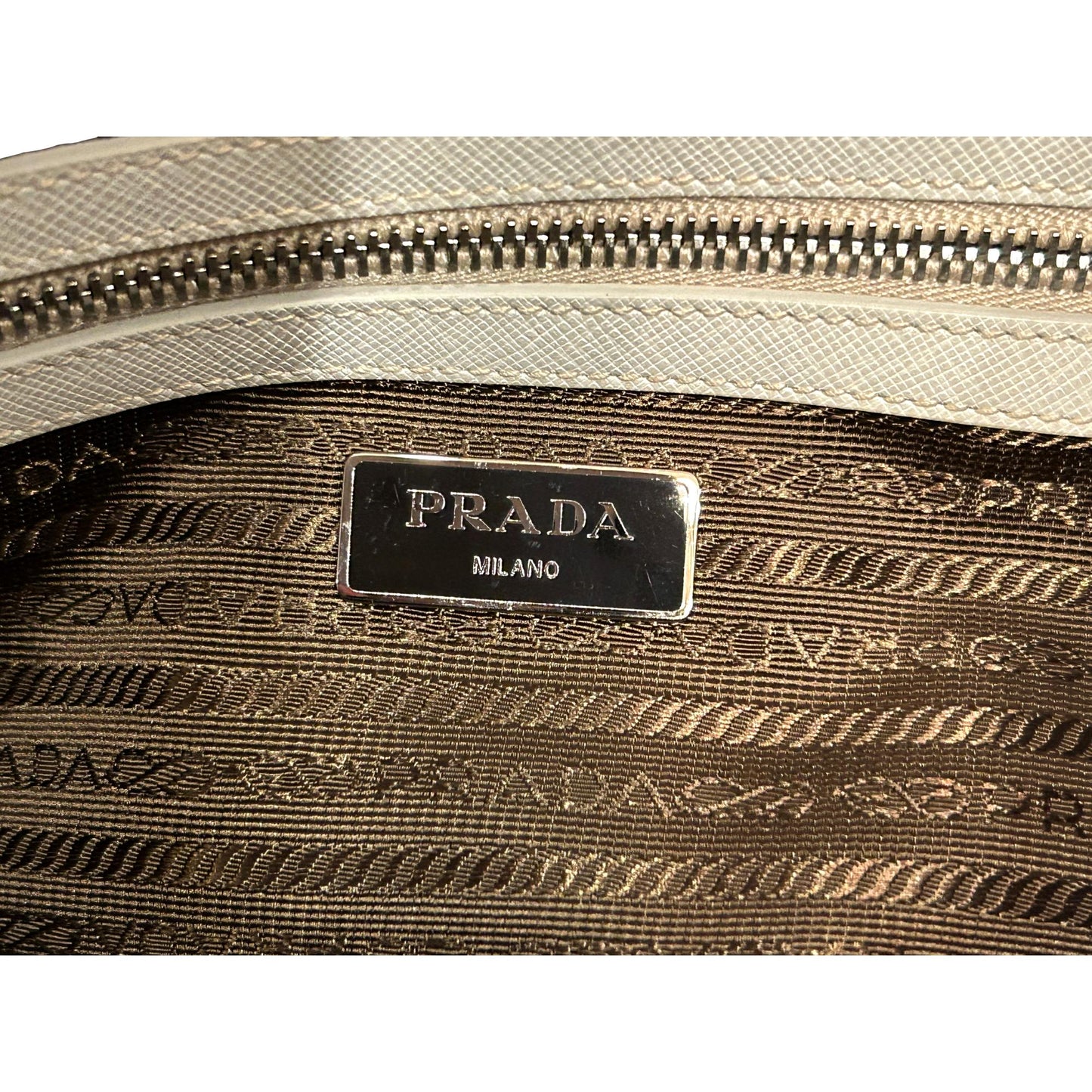 Prada Saffiano Ivory Leather Satchel Weekender Travel Tote Bag Crossbody