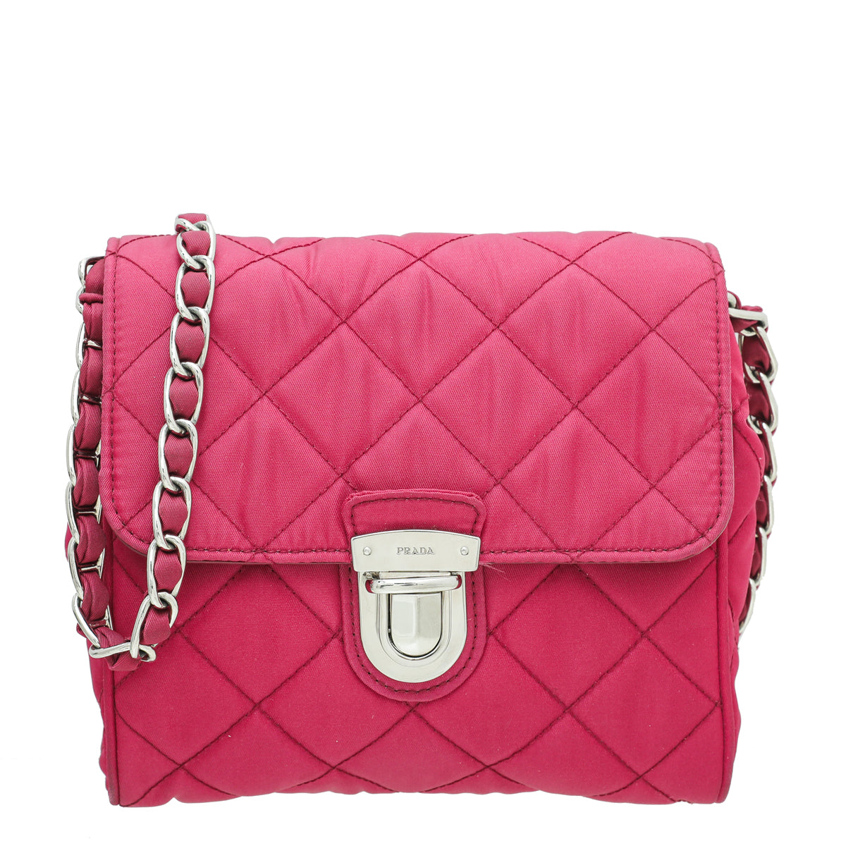 Prada Fuchsia Tessuto Impuntu Flap Chain Bag