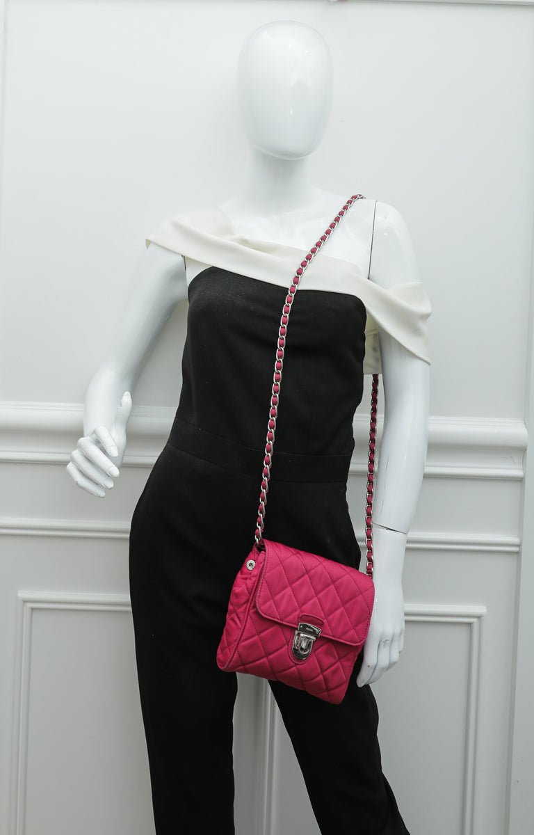 Prada Fuchsia Tessuto Impuntu Flap Chain Bag