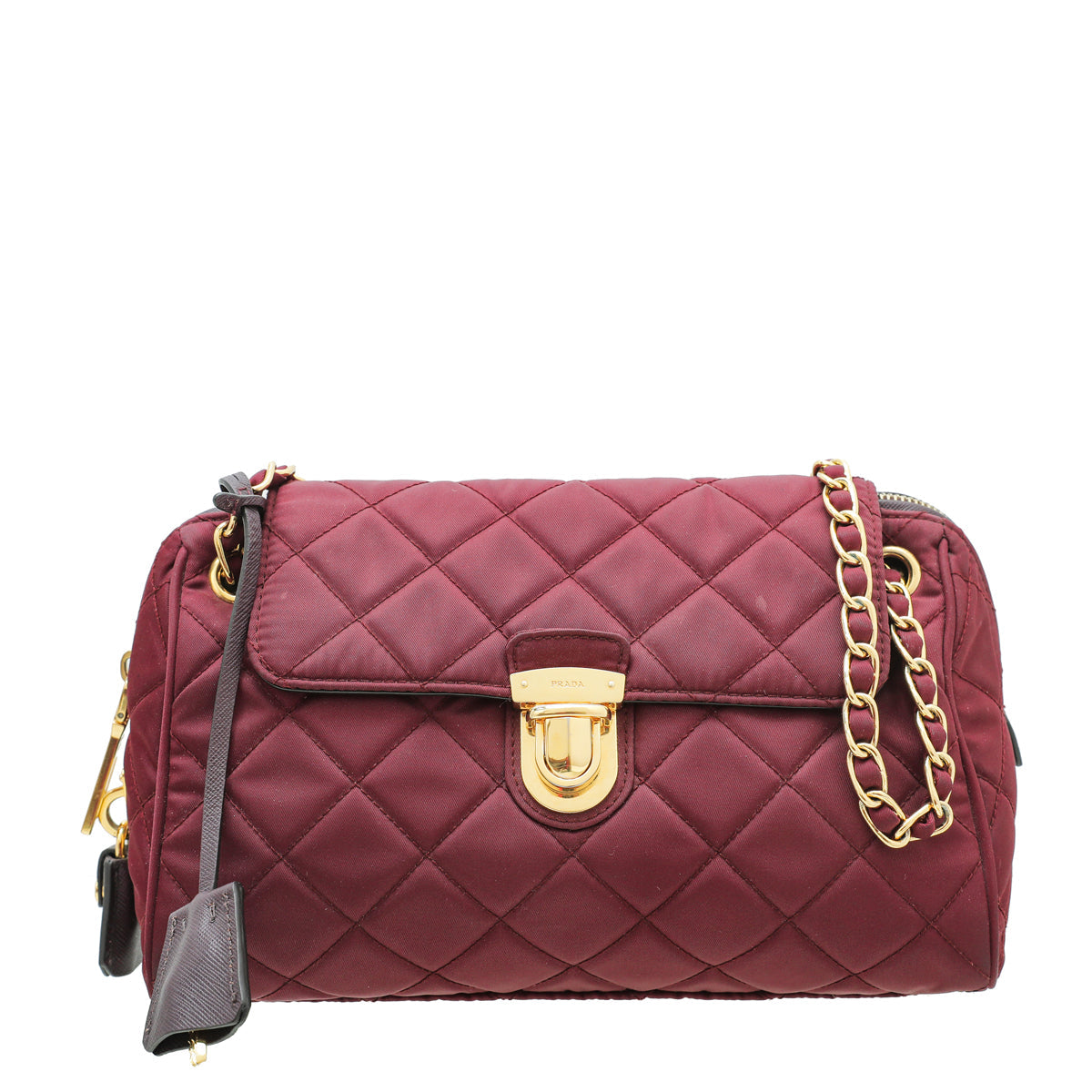 Prada Burgundy Tessuto Impuntu Bowling Flap Bag