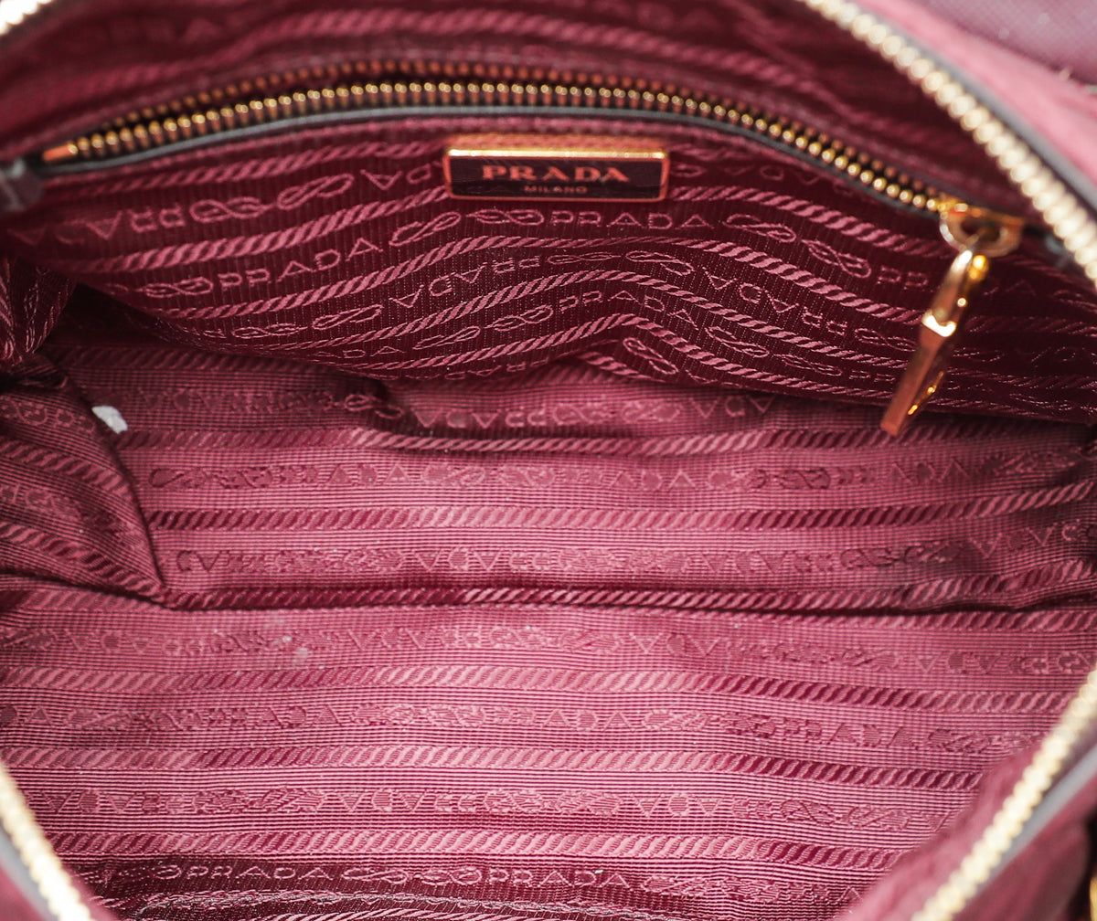 Prada Burgundy Tessuto Impuntu Bowling Flap Bag