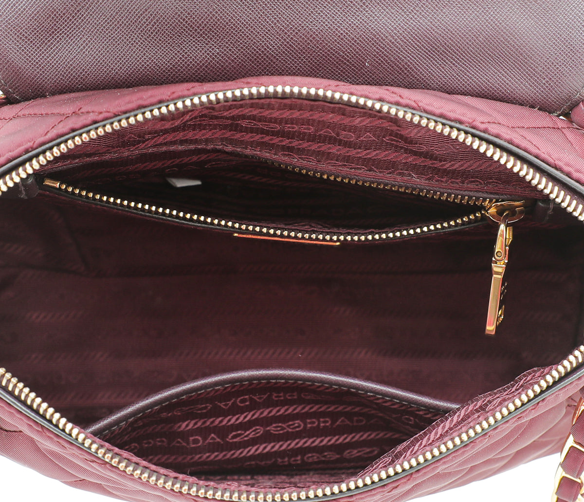 Prada Burgundy Tessuto Impuntu Bowling Flap Bag