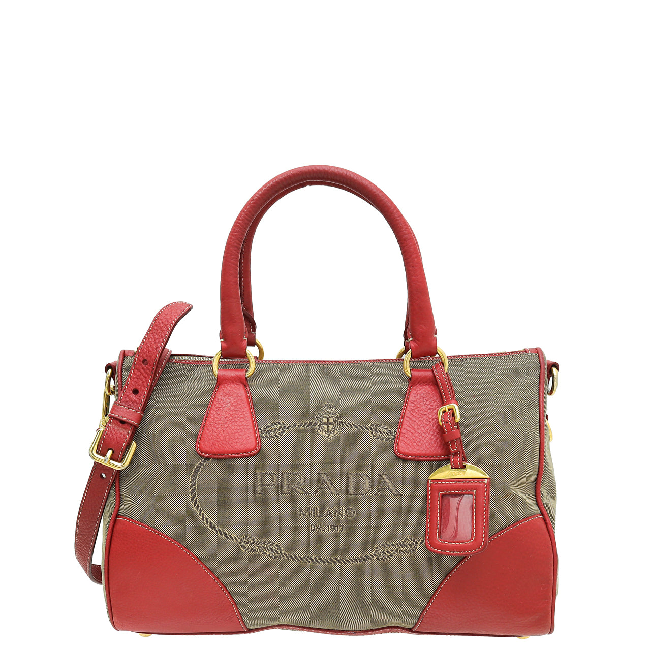 Prada Bicolor Logo Jacquard Bauletto Bag