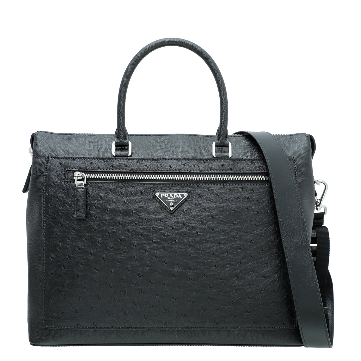 Prada Black Ostrich Briefcase Travel Bag