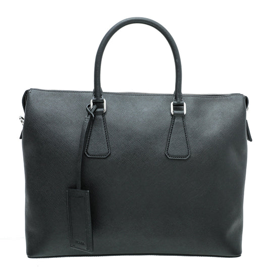 Prada Black Ostrich Briefcase Travel Bag