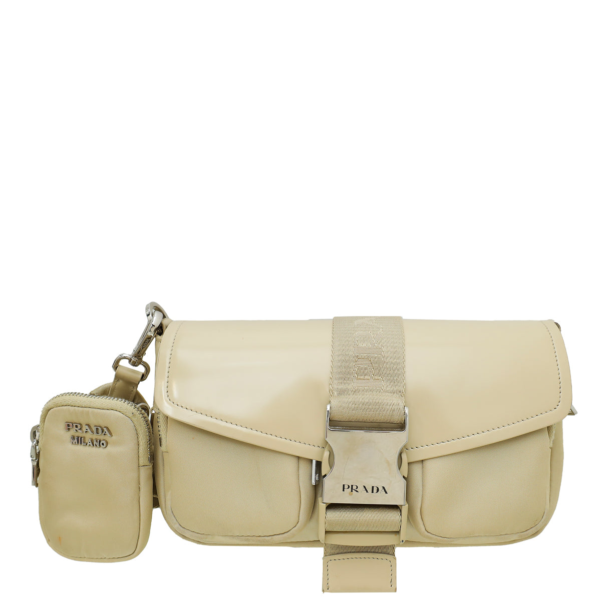 Prada Beige Pocket Nylon and Brushed Bag