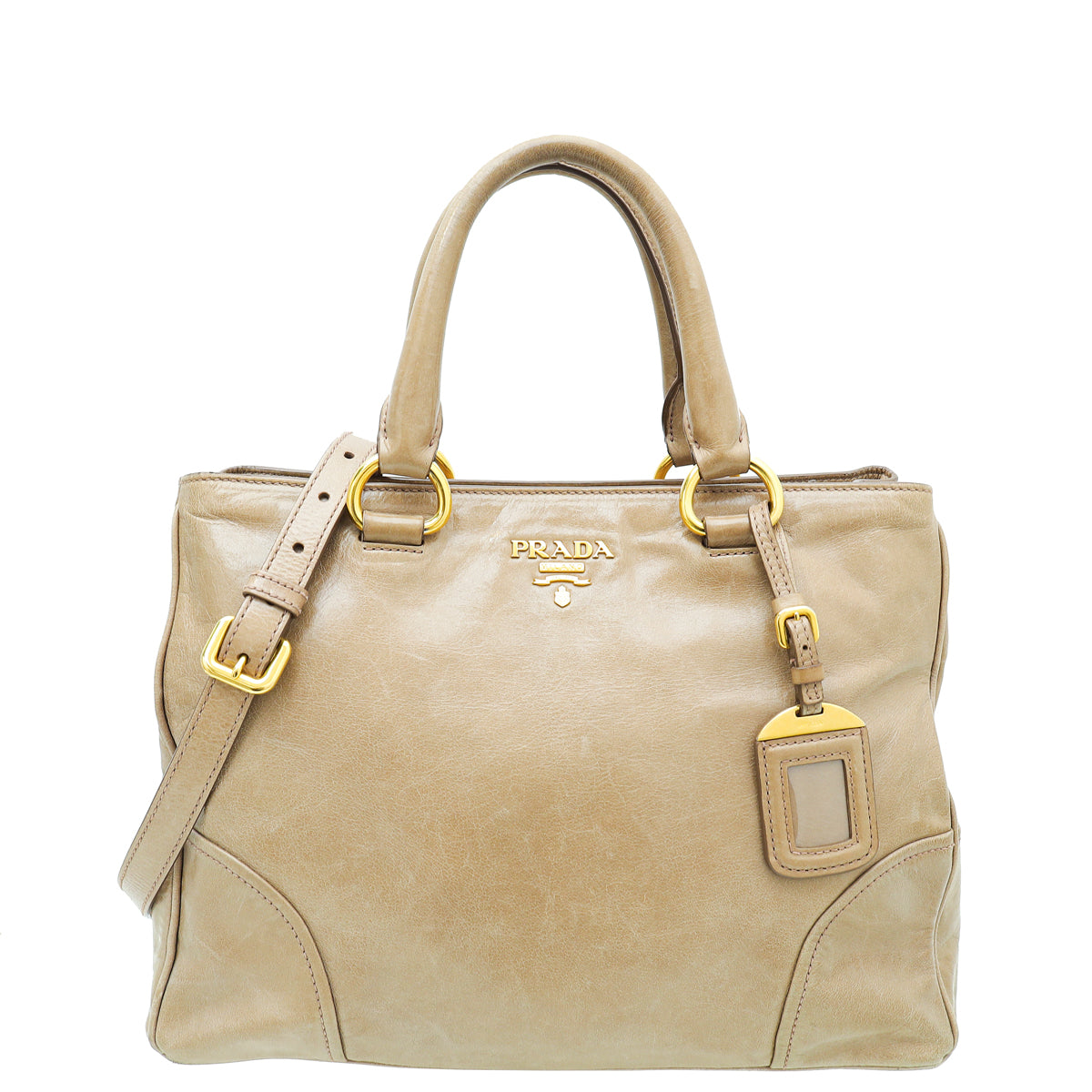 Prada Light Brown Vitello Shine Tote Bag