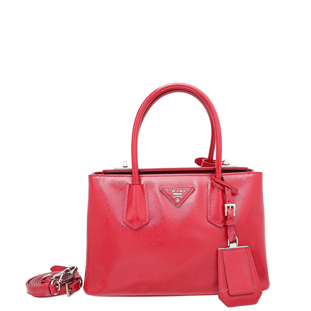 Prada Red Vernis Cuir Twin Small Tote Bag