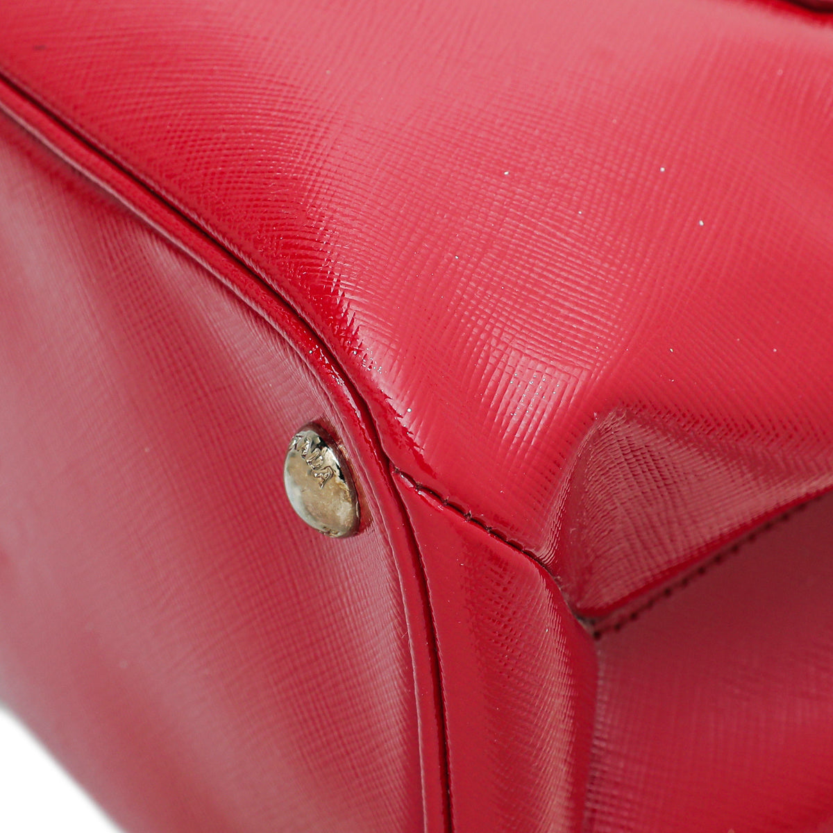 Prada Red Vernis Cuir Twin Small Tote Bag