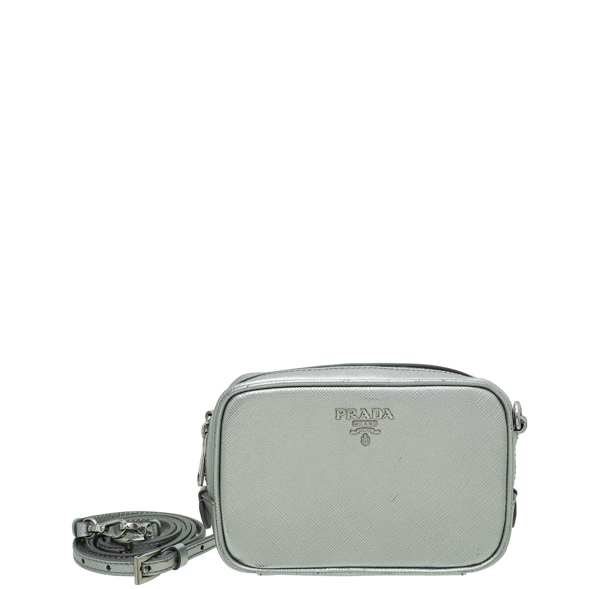 Prada Metallic Silver Mini Camera Crossbody Bag