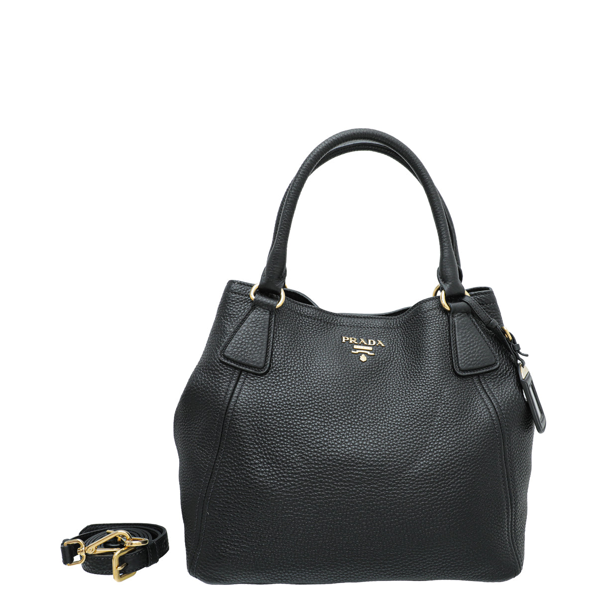 Prada Black Vitello Daino Convertible Tote Medium Bag