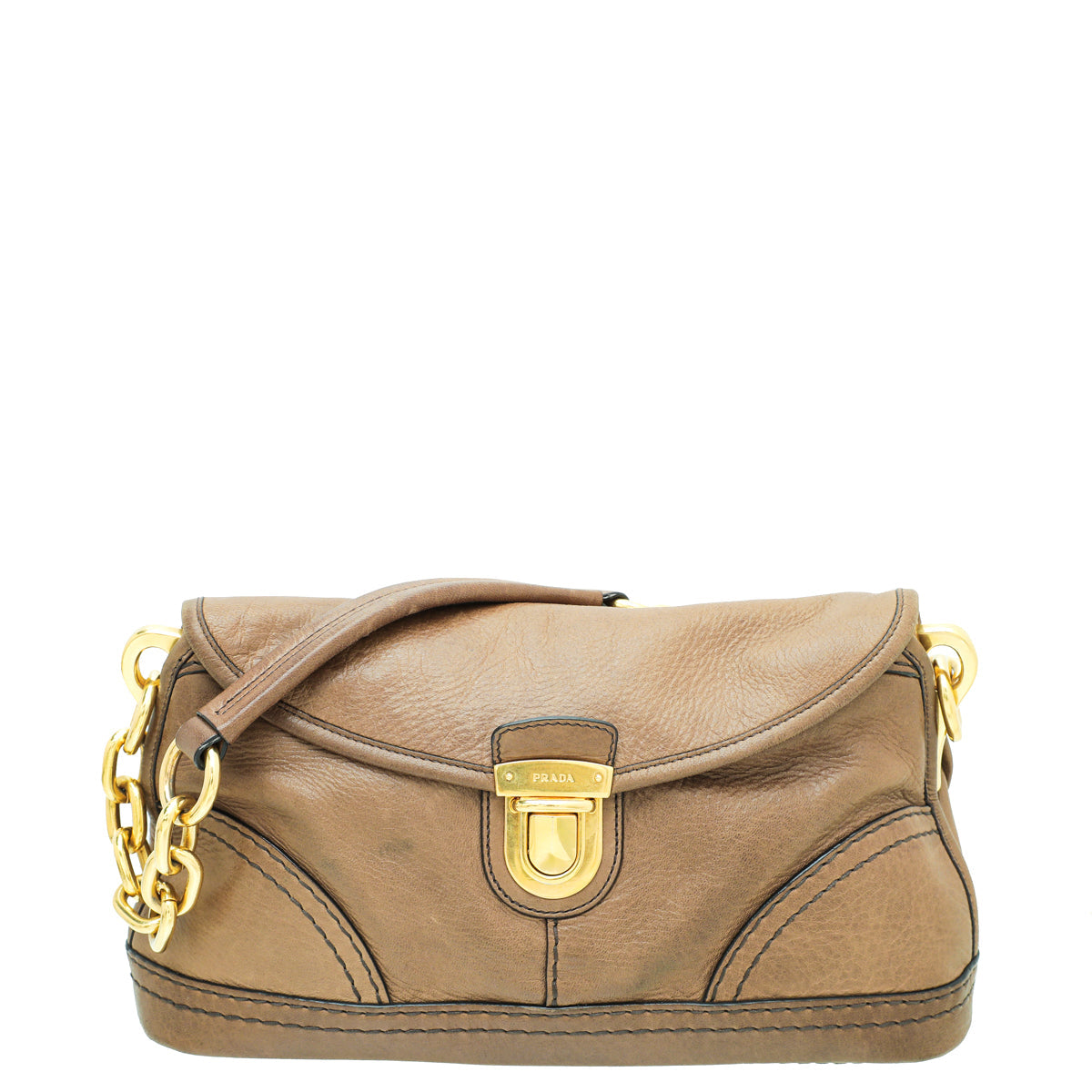 Prada Brown Cervo Shine Shoulder Bag