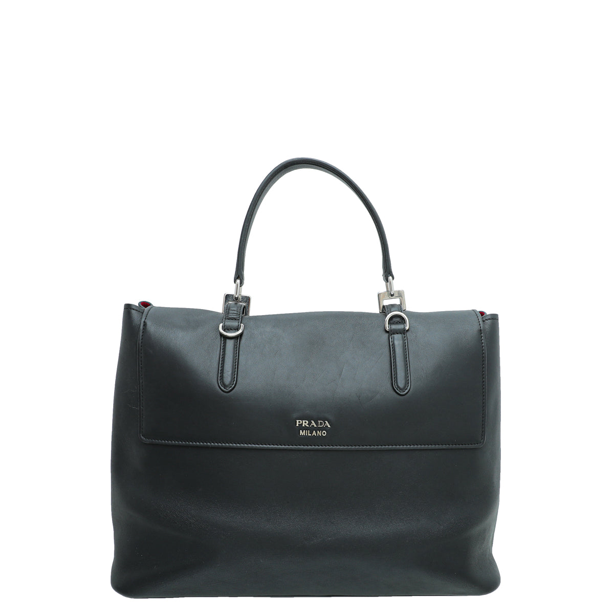 Prada Black Lux Double Twist Top Handle Satchel Large Bag