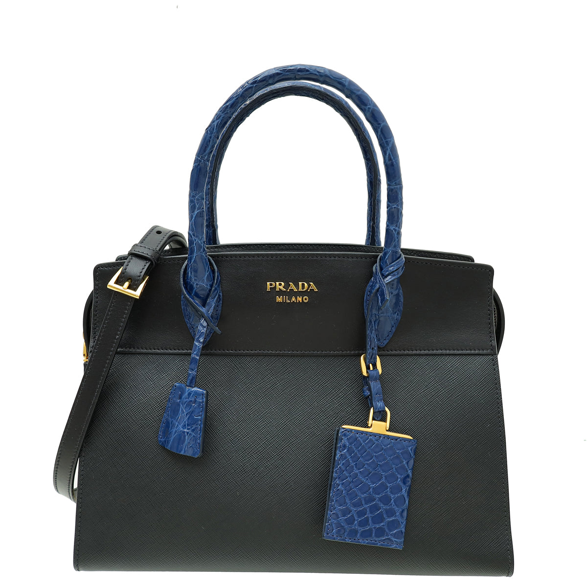 Prada Bicolor Crocodile Touch Esplanade Tote Medium Bag