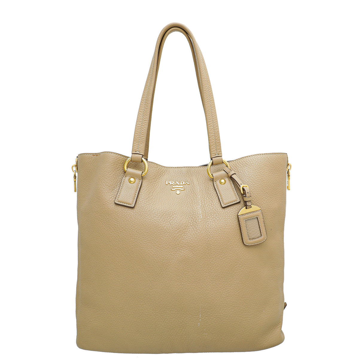 Prada Beige Vitello Daino Side Zip Tote Large Bag