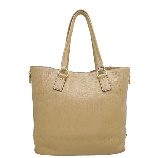 Prada Beige Vitello Daino Side Zip Tote Large Bag