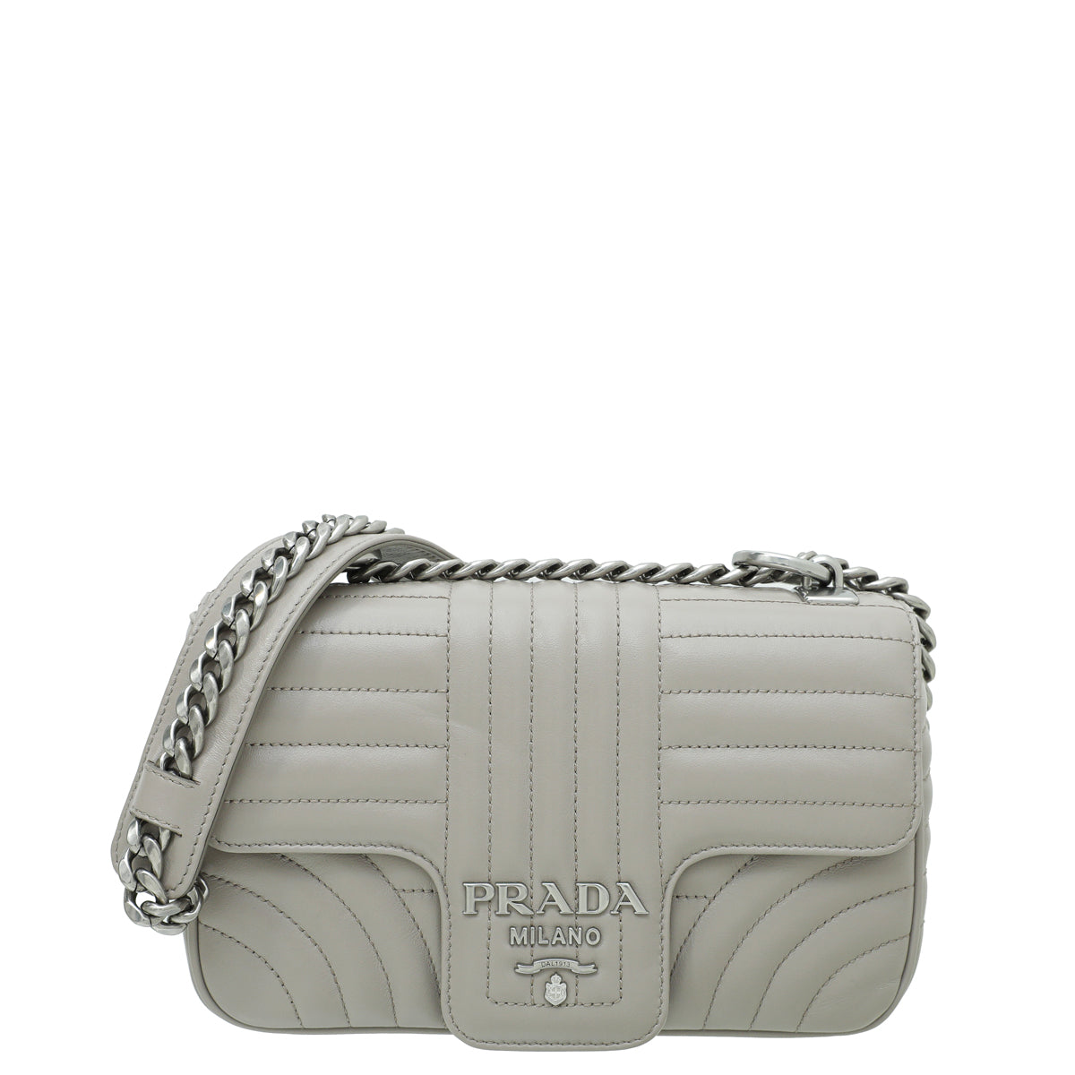 Prada Pomice Grey Impunture Diagramme Flap Bag