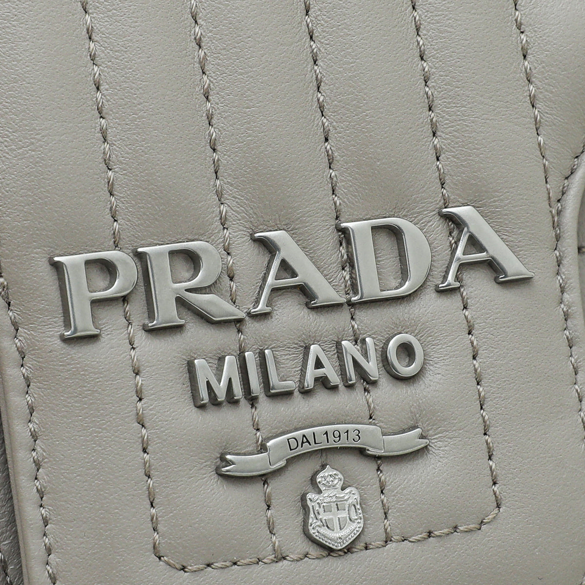 Prada Pomice Grey Impunture Diagramme Flap Bag