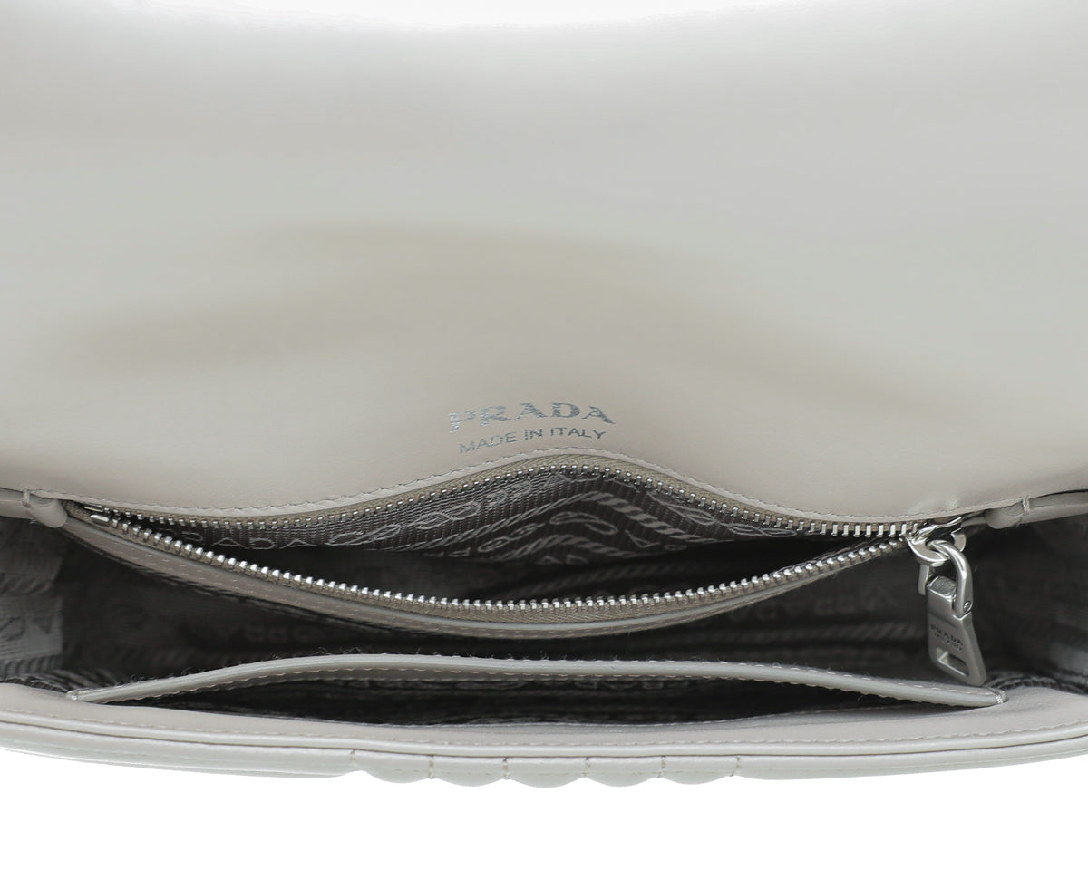 Prada Pomice Grey Impunture Diagramme Flap Bag