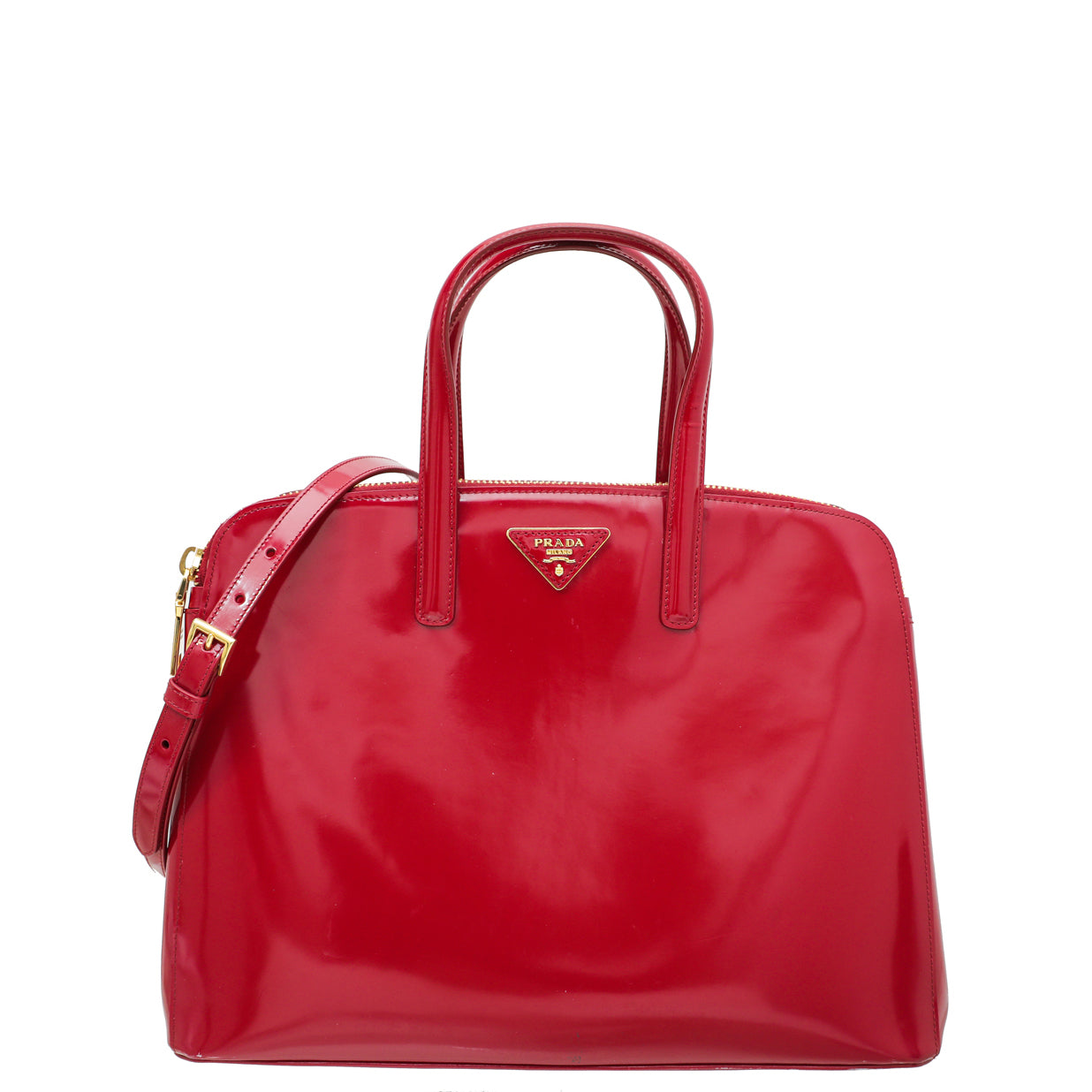 Prada Scarlet Red Spazzolato Double Zip Top Handle Bag