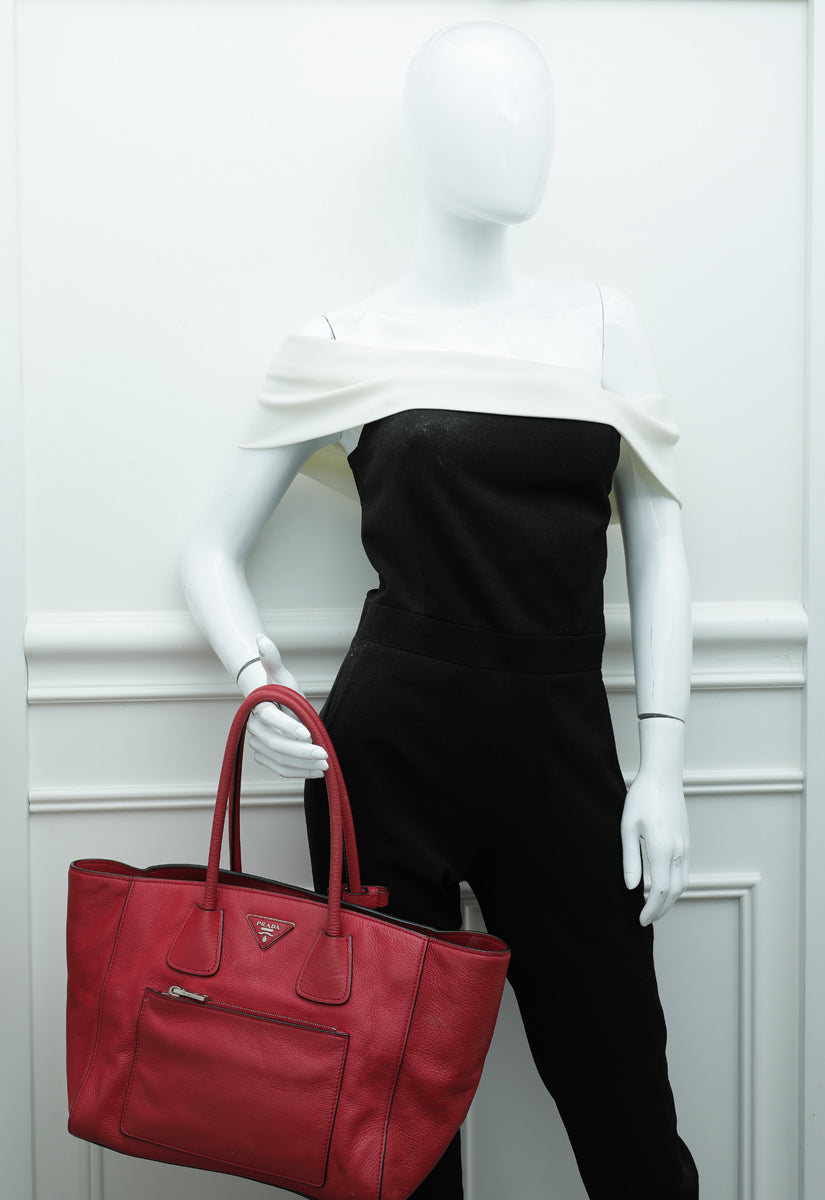 Prada Red Vitello Phenix Shopping Tote Bag