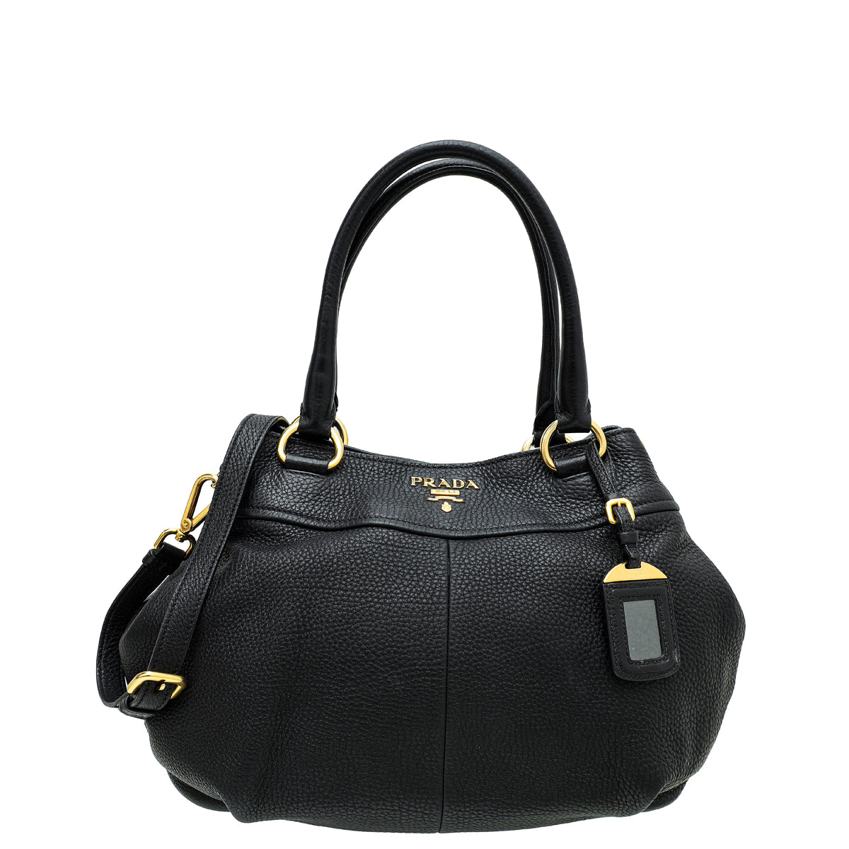 Prada Black Vitello Daino Convertible Hobo Bag