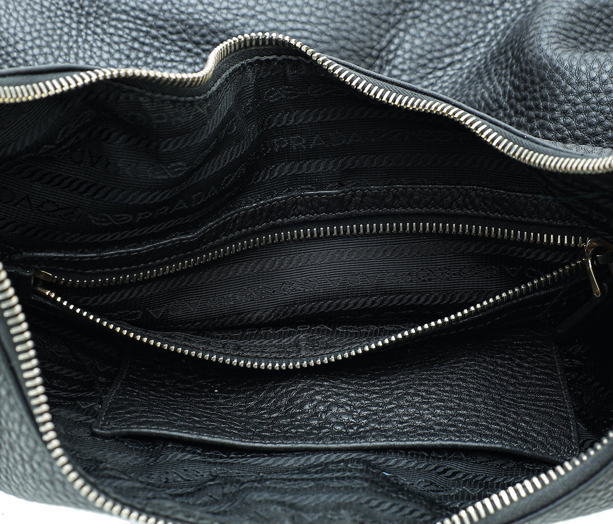 Prada Black Vitello Daino Hobo Bag