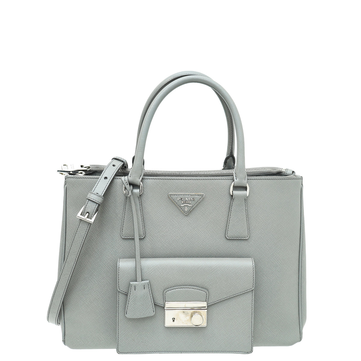 Prada Grey Galleria Large Bag W/ Front Pocket