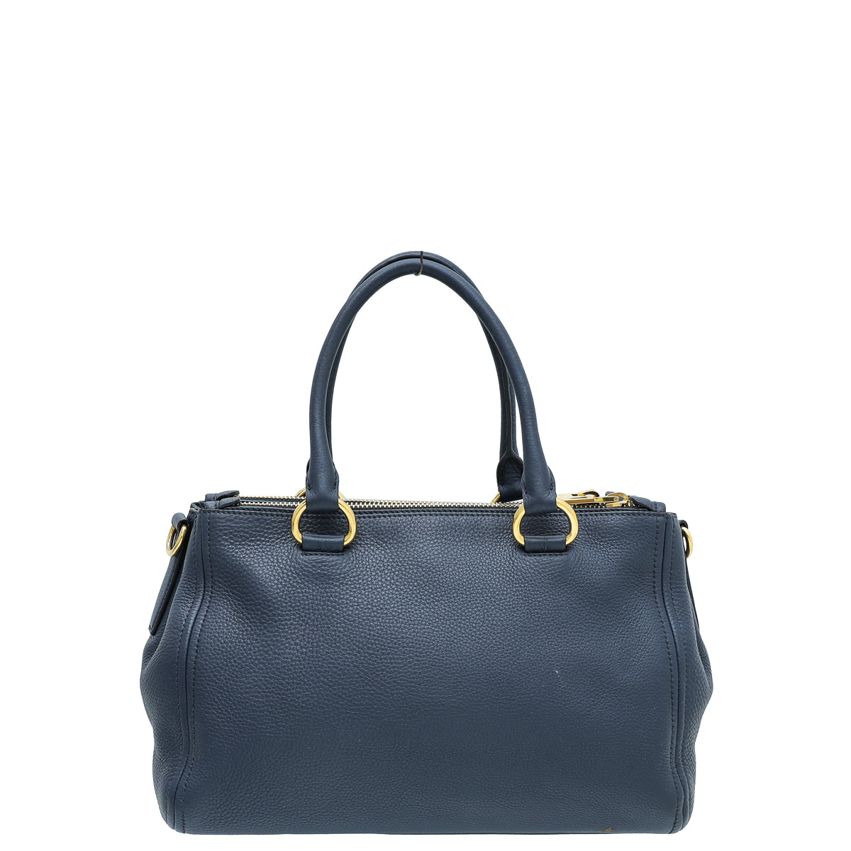 Prada Blue Vitello Daino Double Zipped Convertible Tote Bag