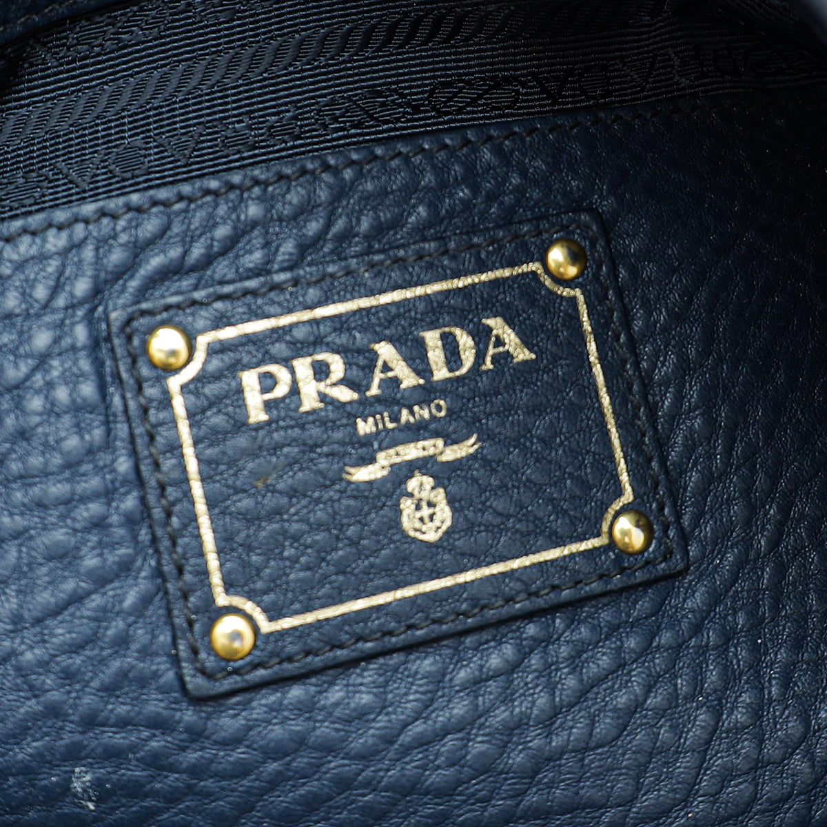 Prada Navy Blue Vitello Daino Tote Bag