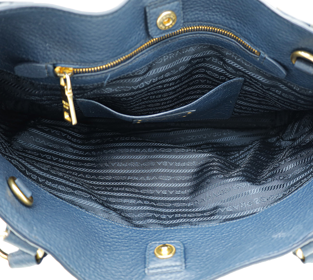 Prada Navy Blue Vitello Daino Tote Bag