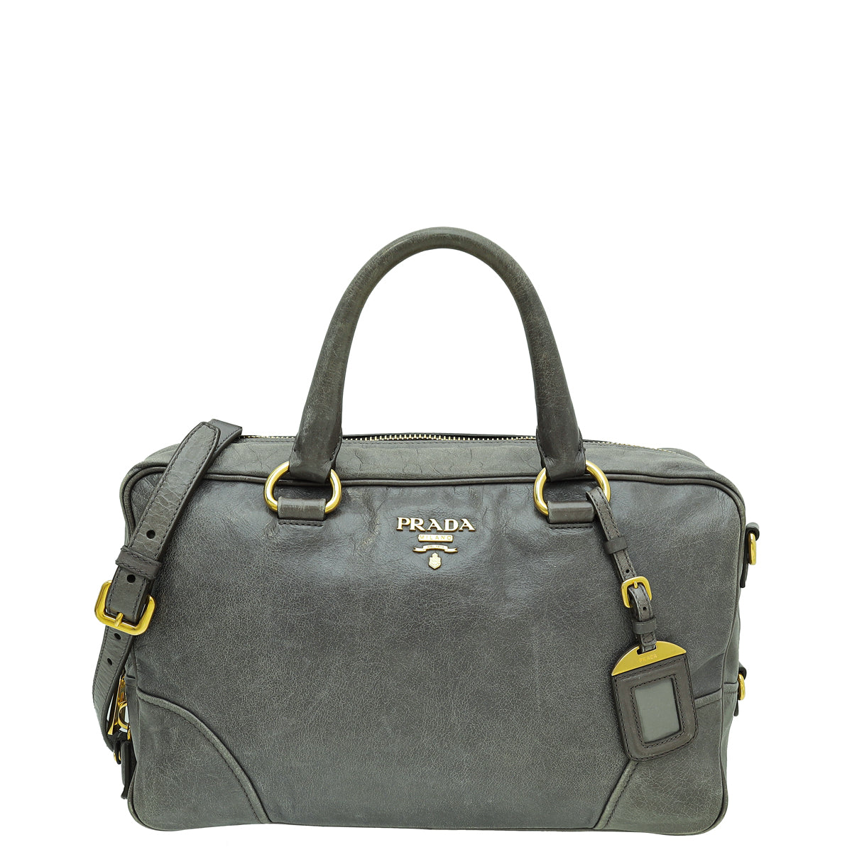 Prada Grey Vitello Shine Bauletto Bag