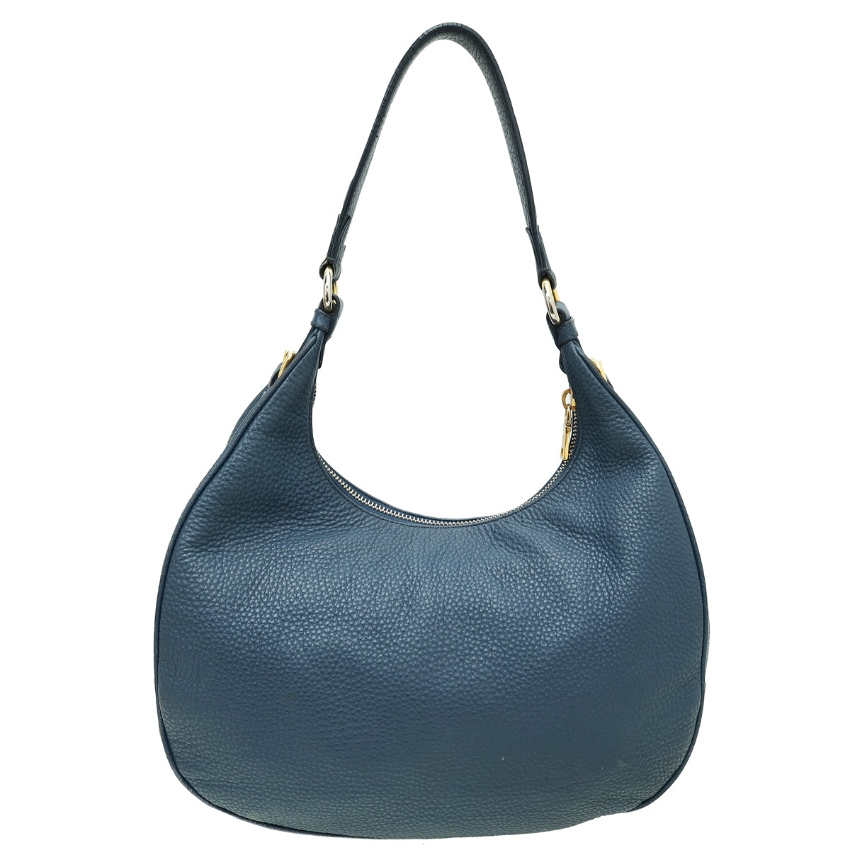 Prada Navy Blue Vitello Daino Zip Top Hobo Bag