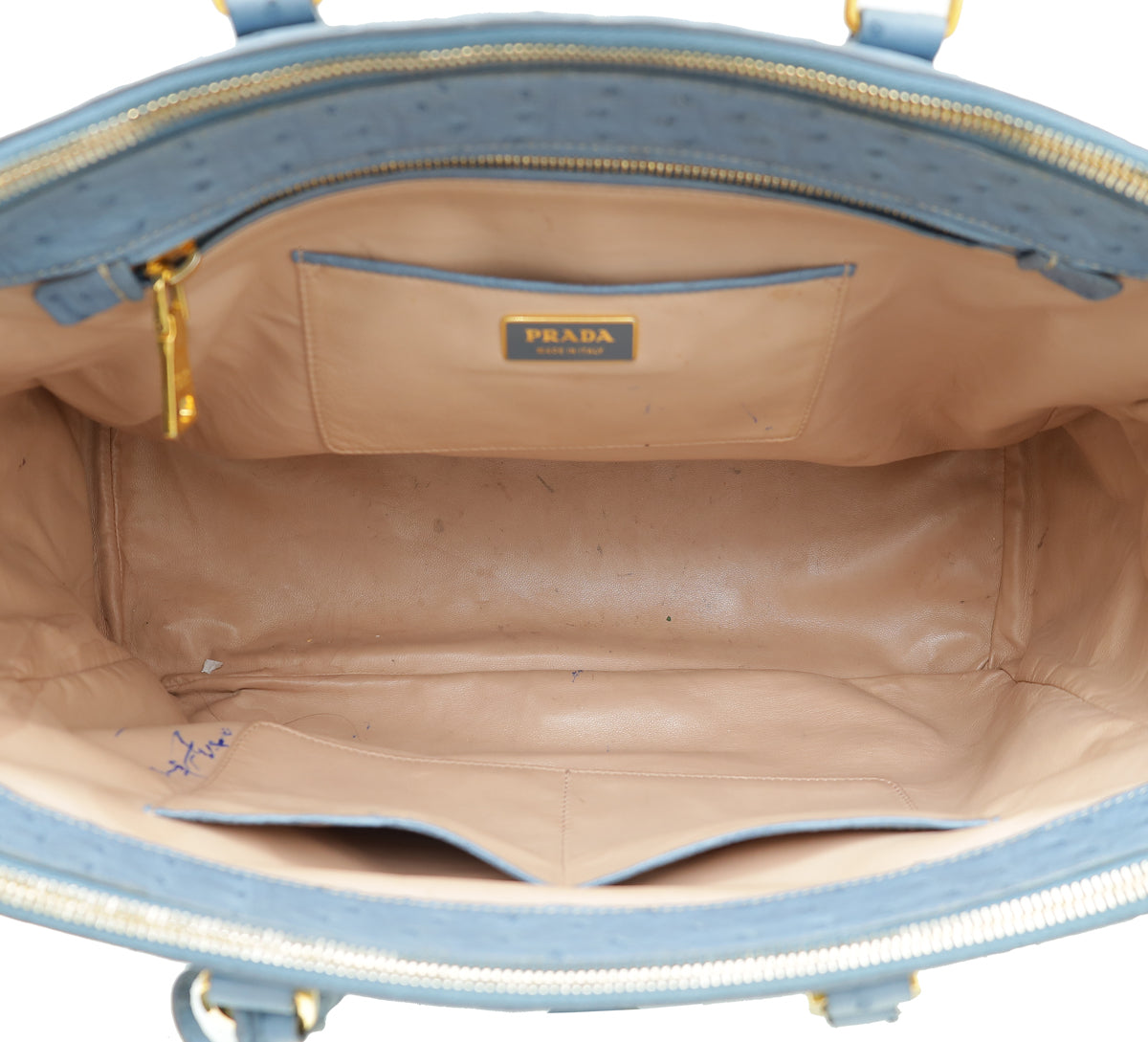 Prada Blue Ostrich Galleria Tote Large Bag