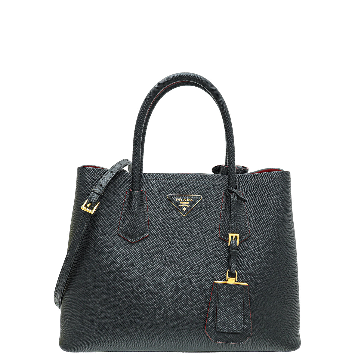 Prada Black Cuir Medium Double Tote Bag