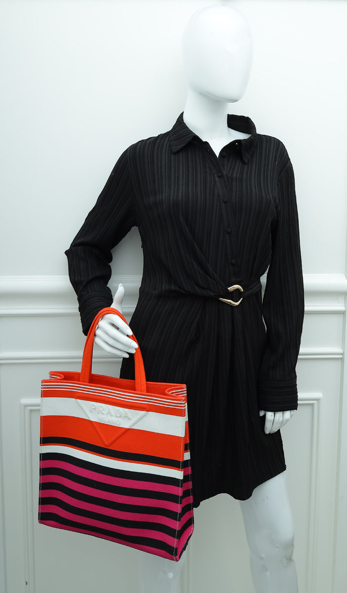 Prada Multicolor Logo Stripe Tote Bag