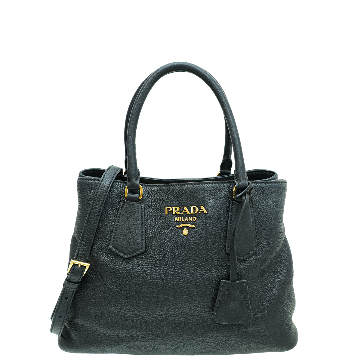 Prada Black Vitello Phenix Convertible Tote Medium Bag