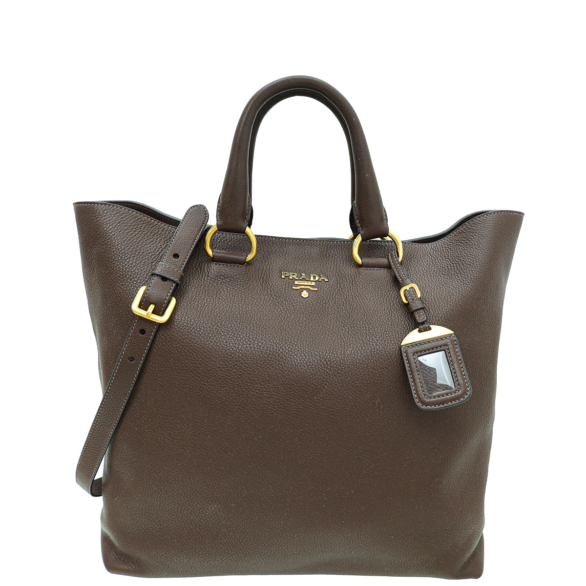 Prada Brown Vitello Daino Vertical Convertible Tote Bag