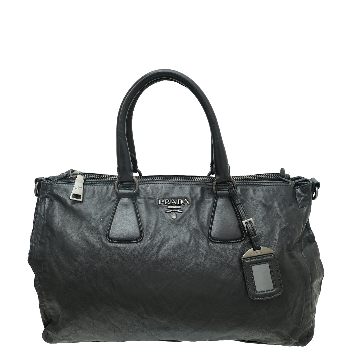 Prada Black Distressed Soft Double Zipped Tote Bag