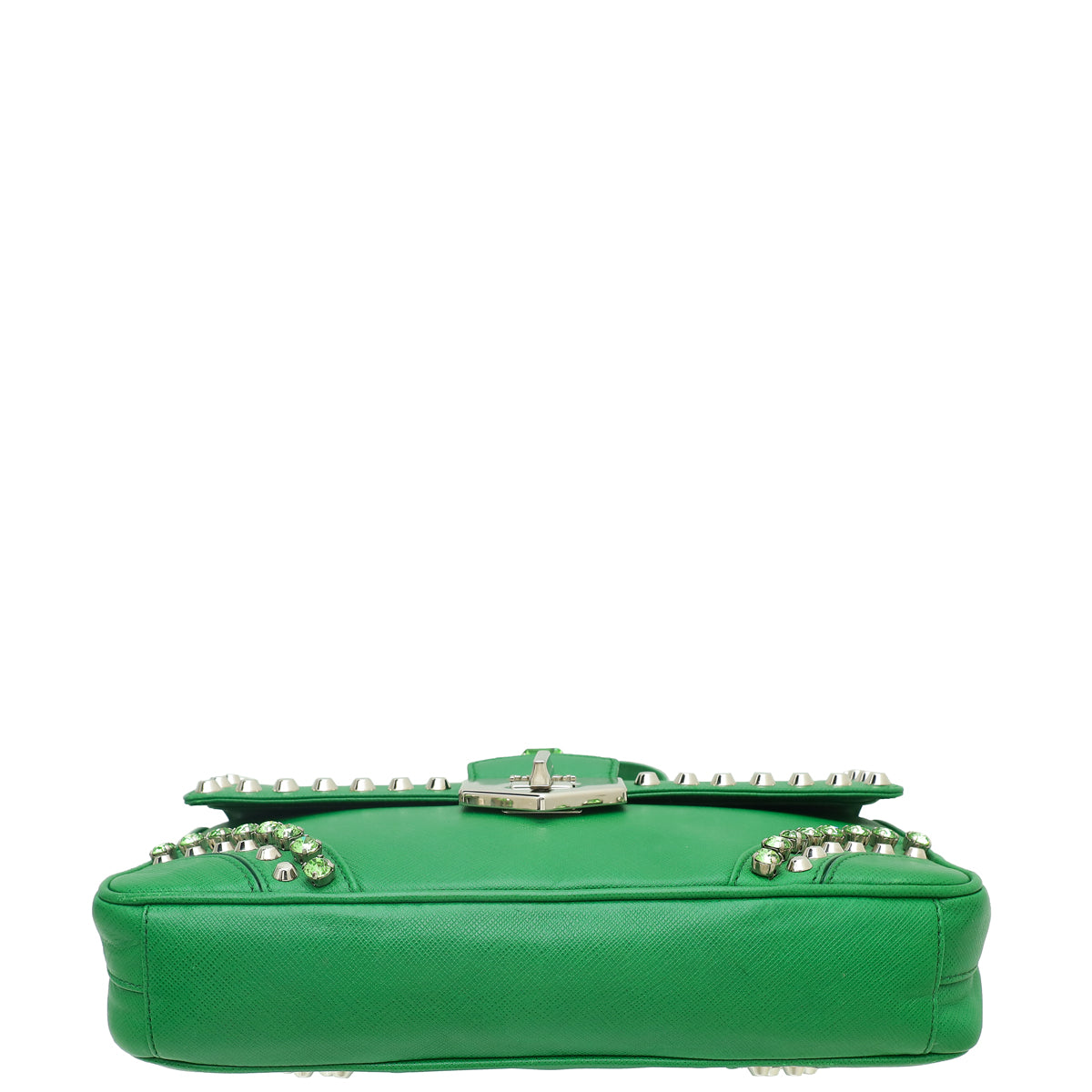 Prada Green Turn Lock Studded Embellished Flap Bag