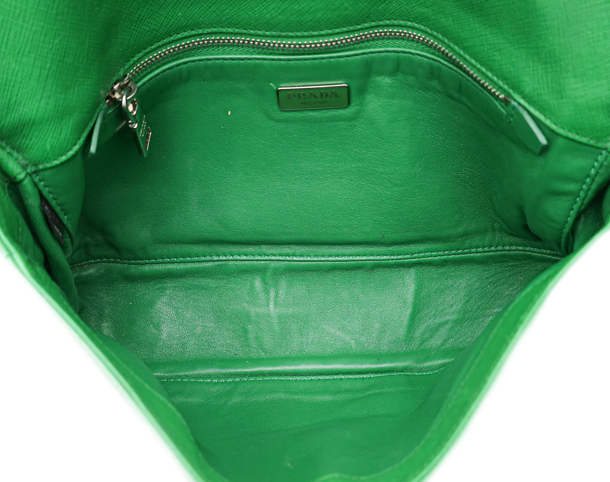 Prada Green Turn Lock Studded Embellished Flap Bag