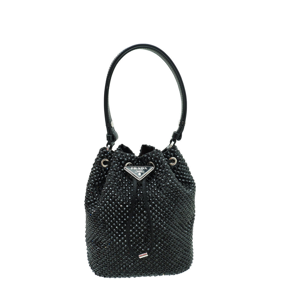 Prada Black Satin Crystal Embellished Drawstring Mini Bag