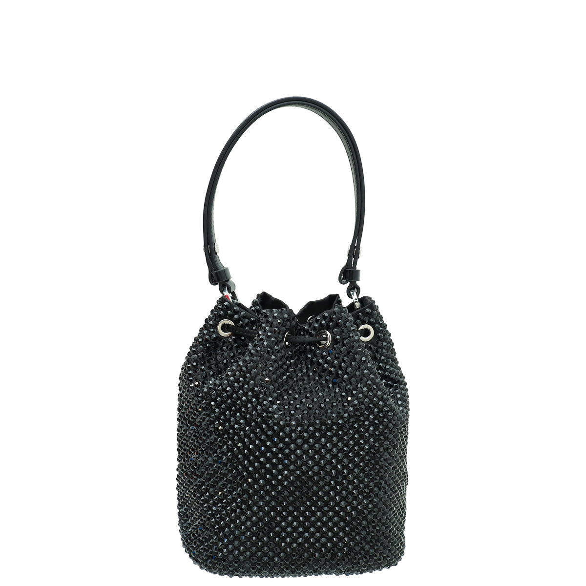 Prada Black Satin Crystal Embellished Drawstring Mini Bag