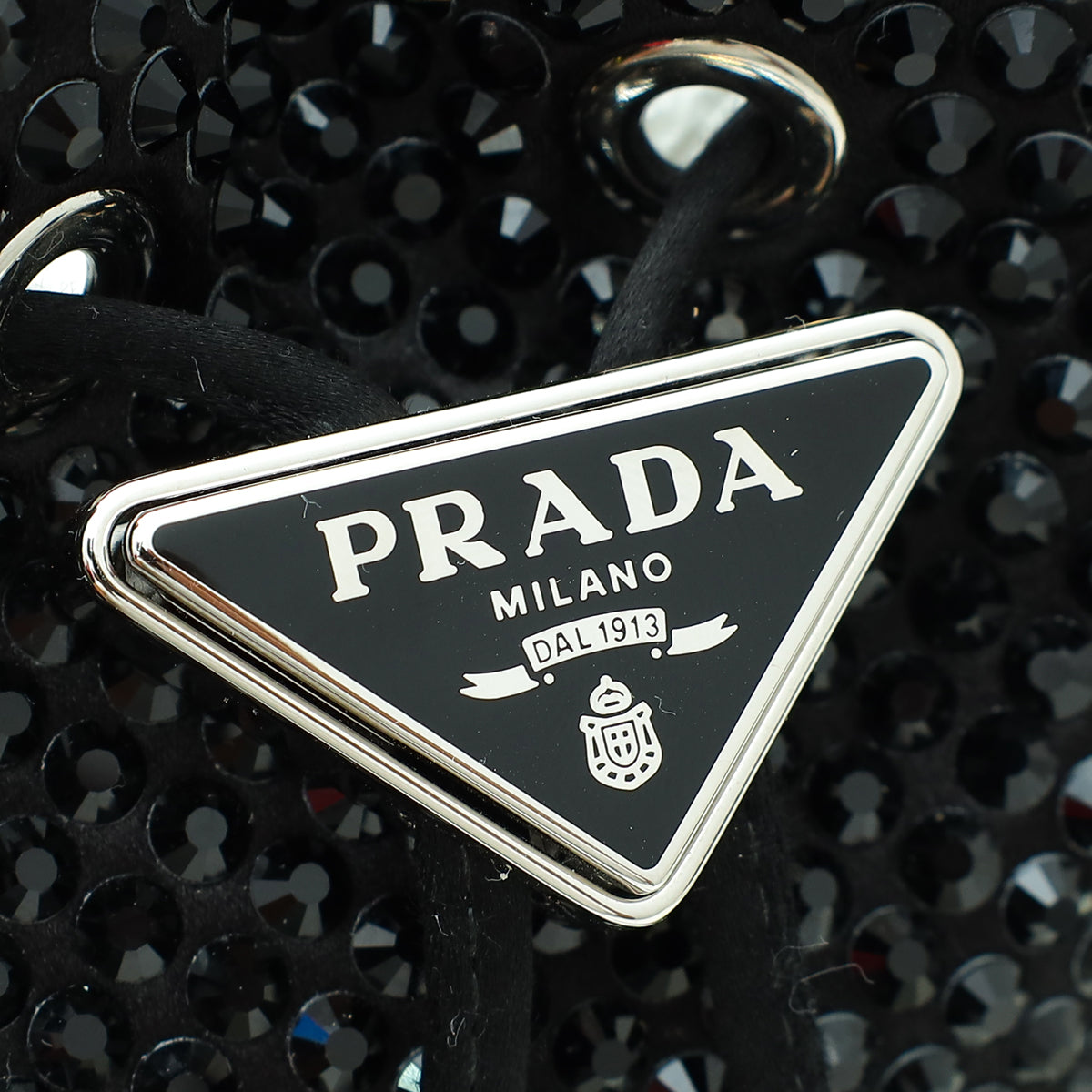 Prada Black Satin Crystal Embellished Drawstring Mini Bag