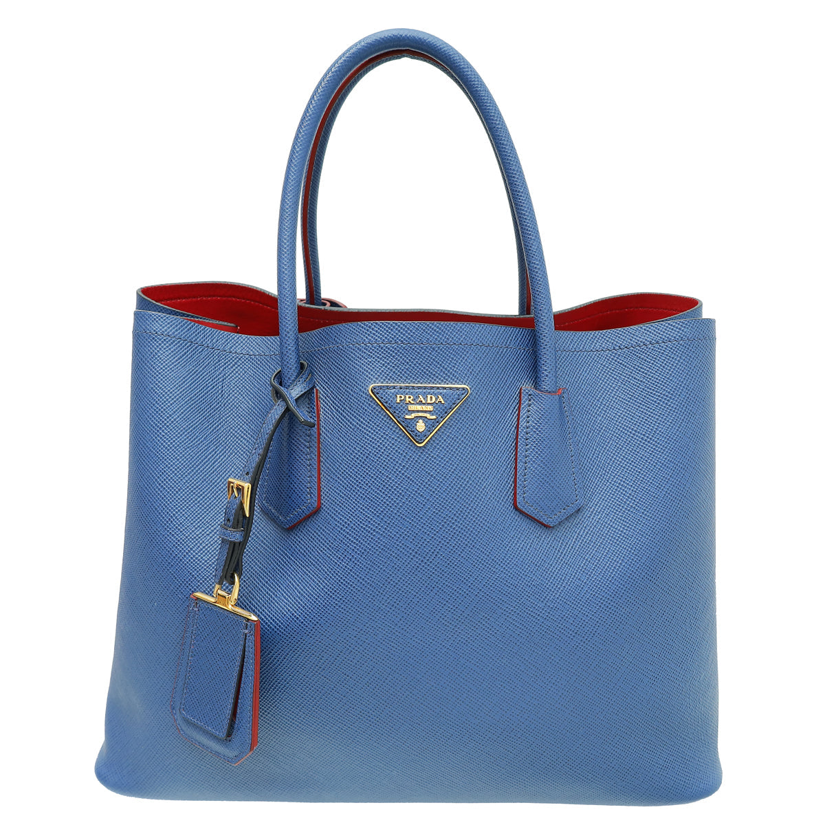 Prada Bluette Cuir Double Handle Large Bag